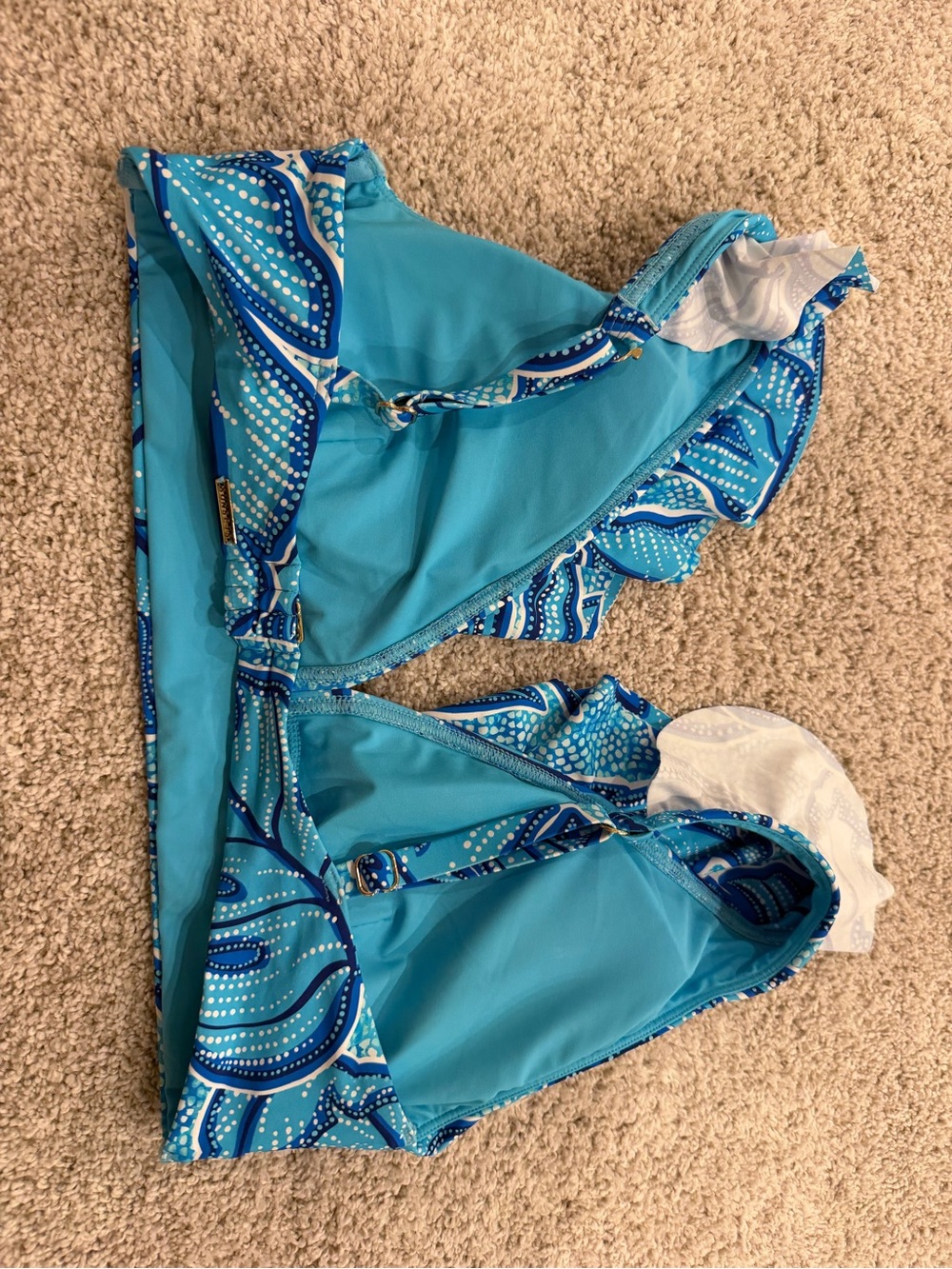 Blue Patterned Ruffle-Trim Bikini Top - Picture 2 of 4